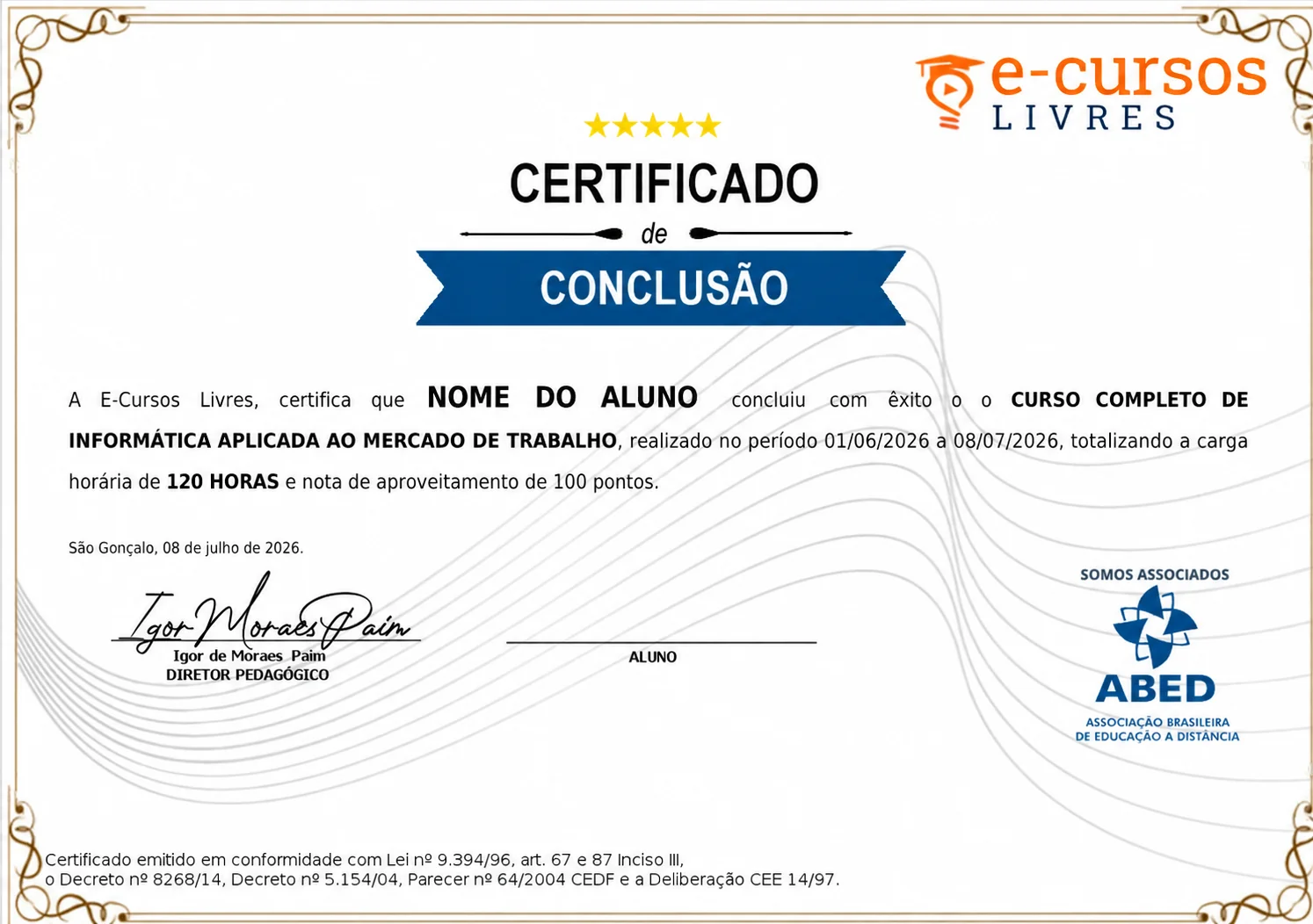 Modelo do Certificado - Frente